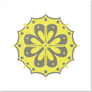 Floral Mandala - yellow and gray Posters and Art